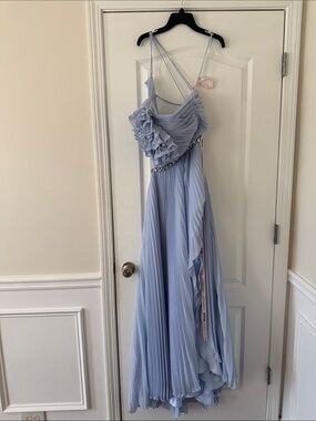 NWT MAC DUGGAL One Shoulder Blue Pleated Dress Size  8